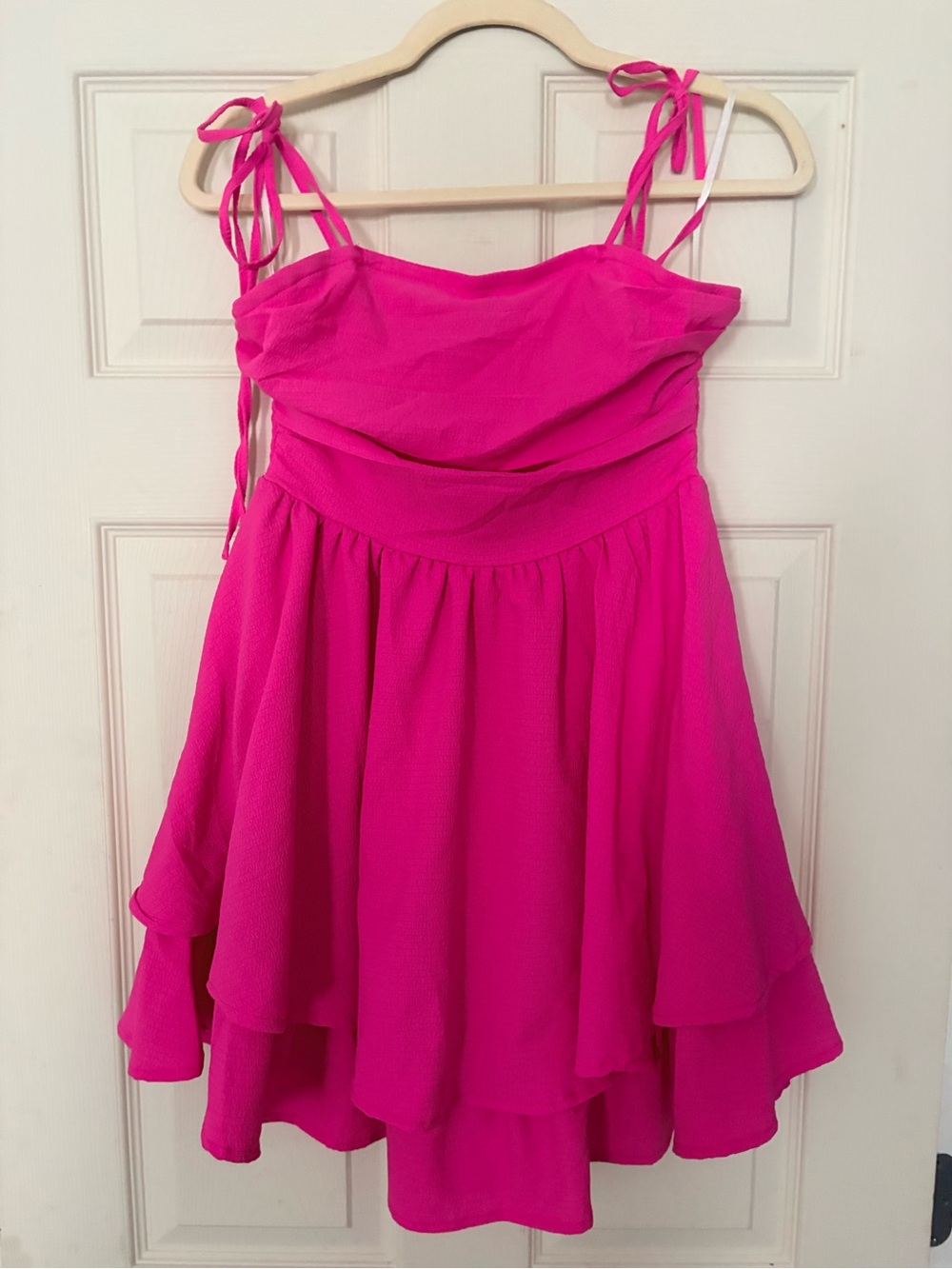 SHEIN Hot Pink Tie-Shoulder Layered Mini Dress